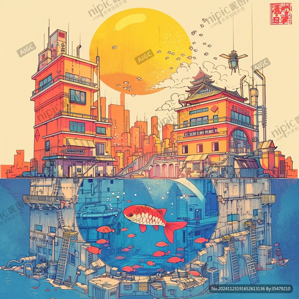 汩罗城市插画