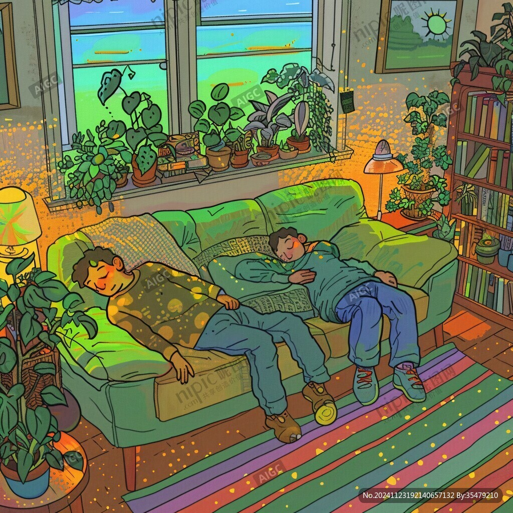 情侣日常互动插画