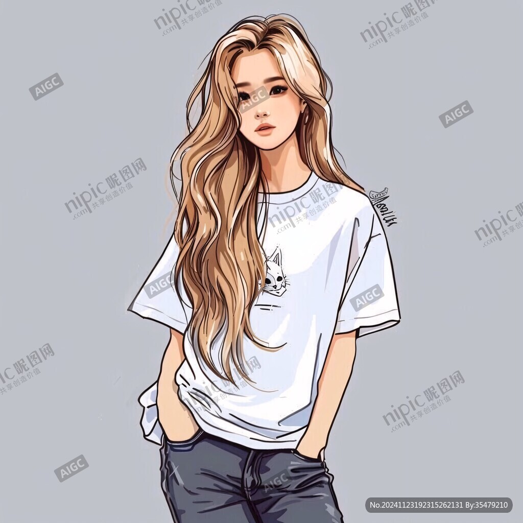 手绘金发女孩