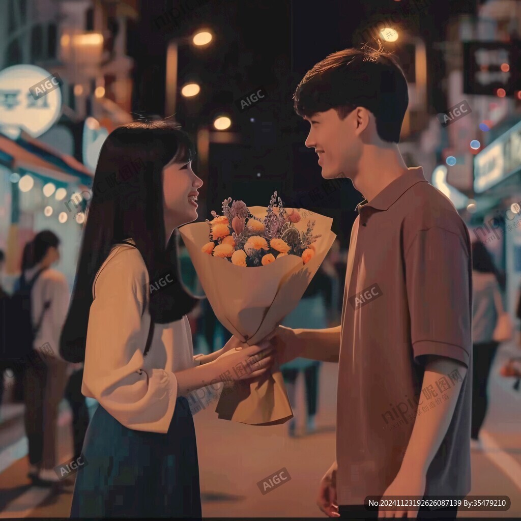 男生给女生送花