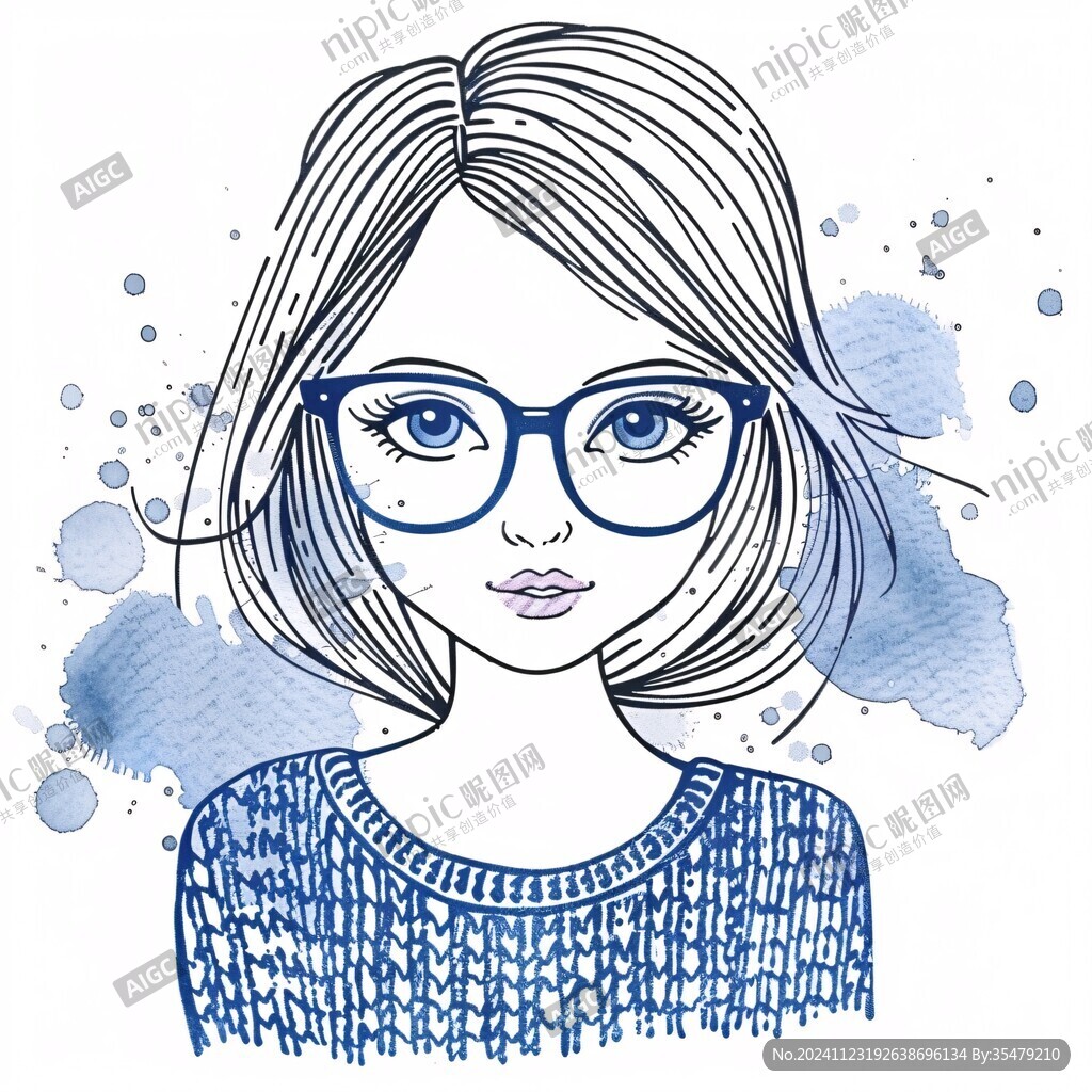 手绘眼镜女孩