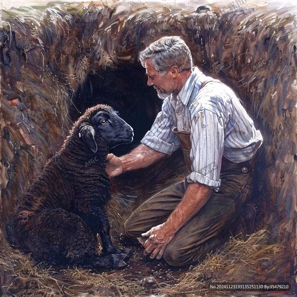牧羊油画