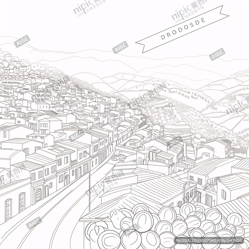 线描乡村场景