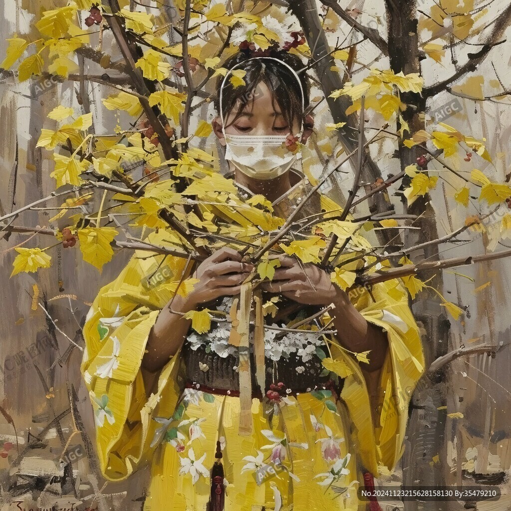 黄婵花丛叶影