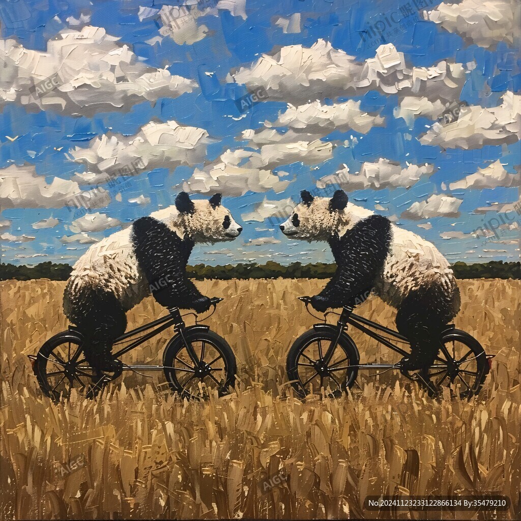 熊猫题材油画