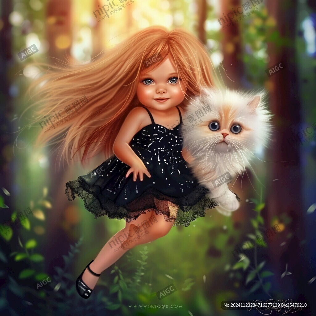 抱猫的小女孩