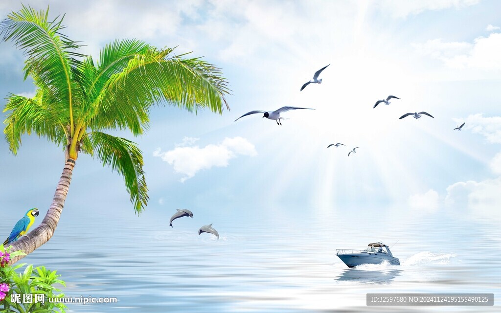 椰树海洋背景
