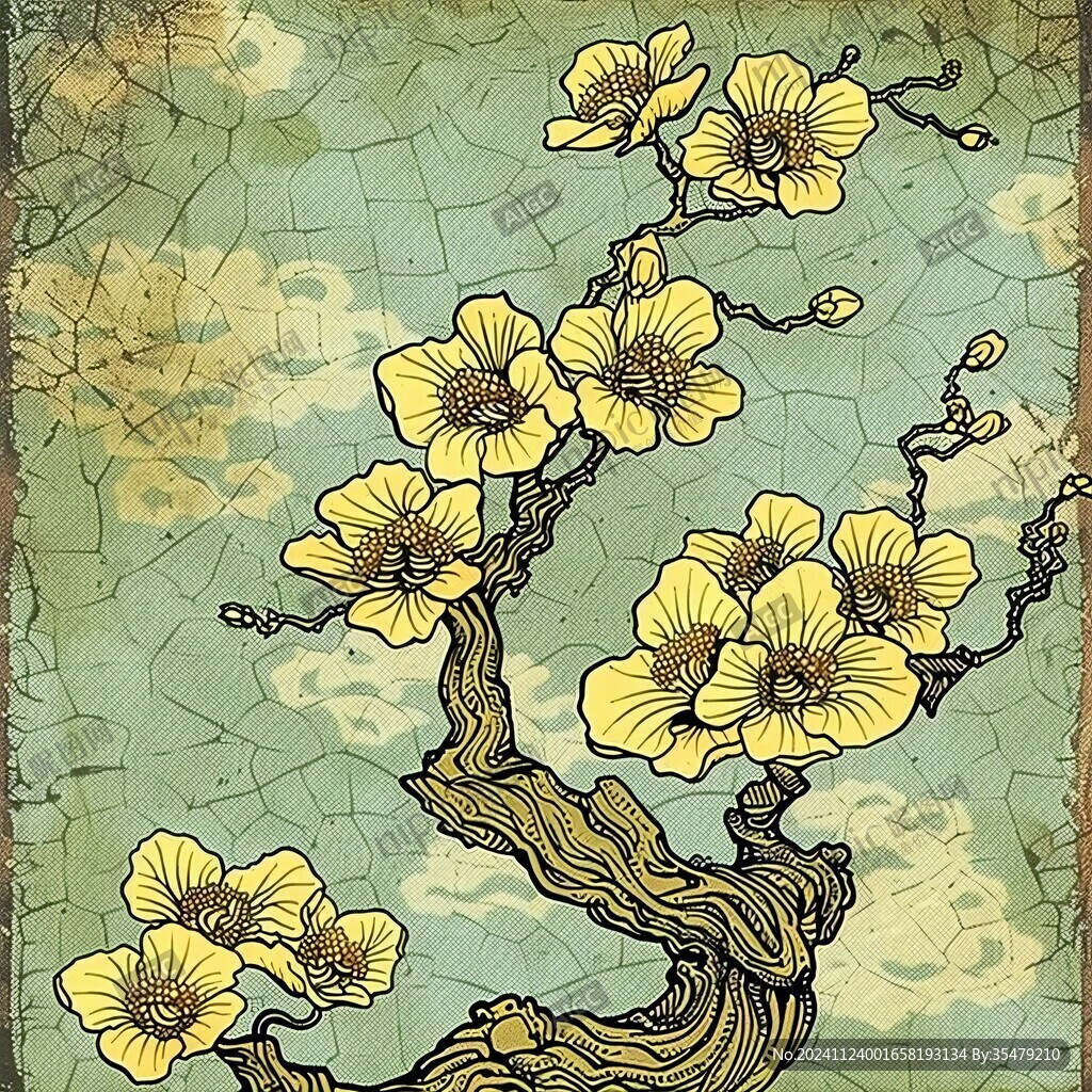 手绘银杏仿古装饰画