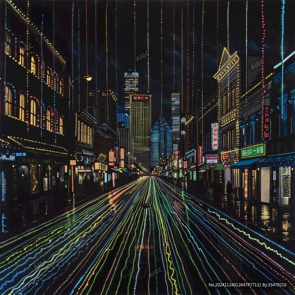 霓虹灯装饰的马路