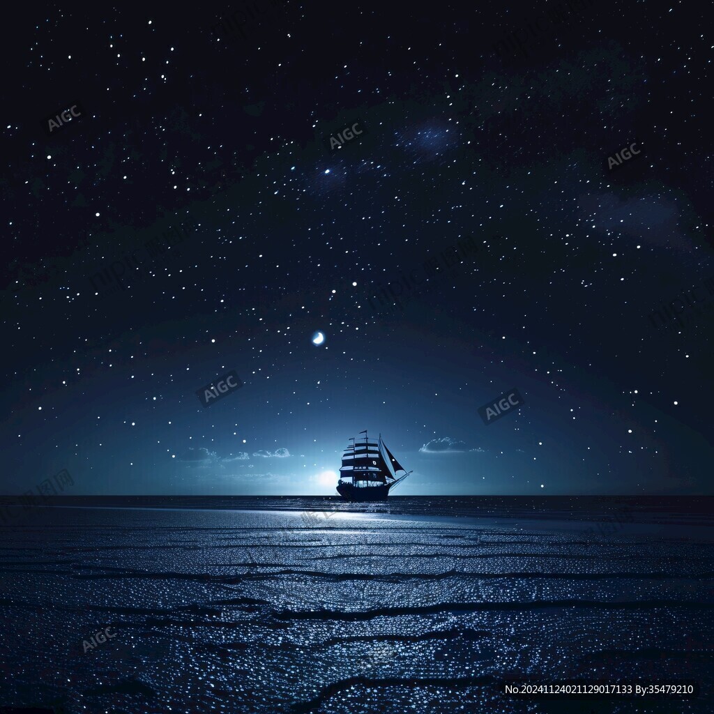 海洋大海月光帆船