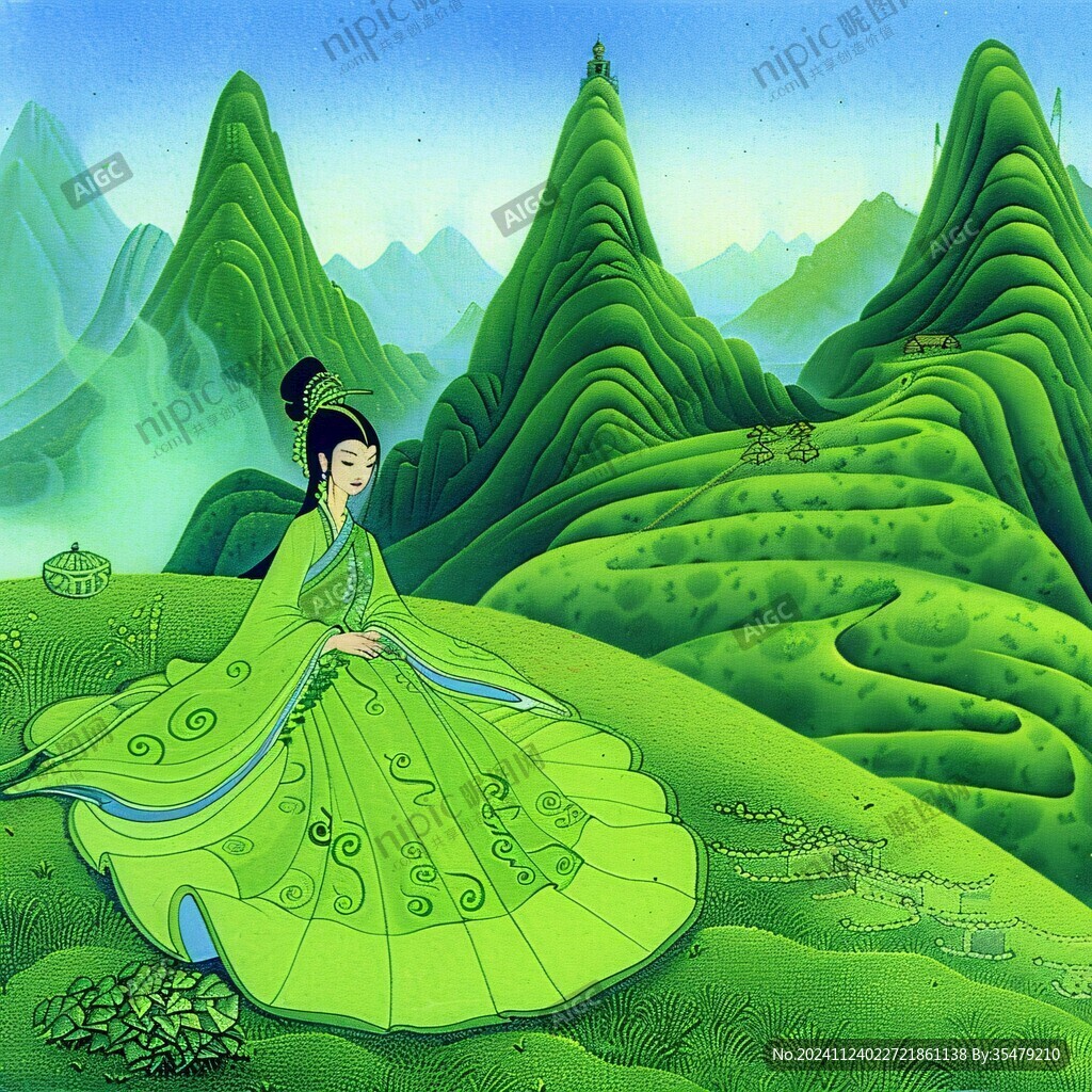 茶插画采茶女插画