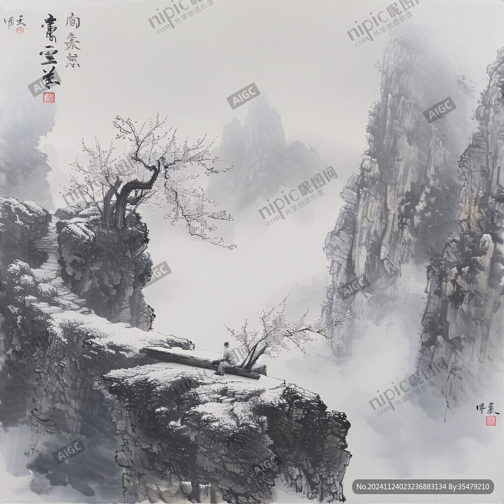 水墨数字画工笔山水