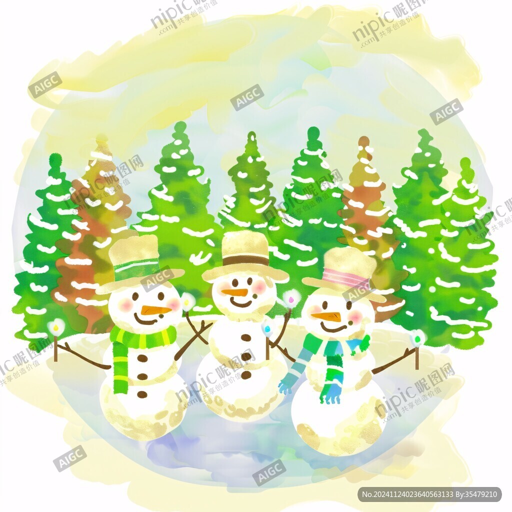 圣诞节堆雪人插画