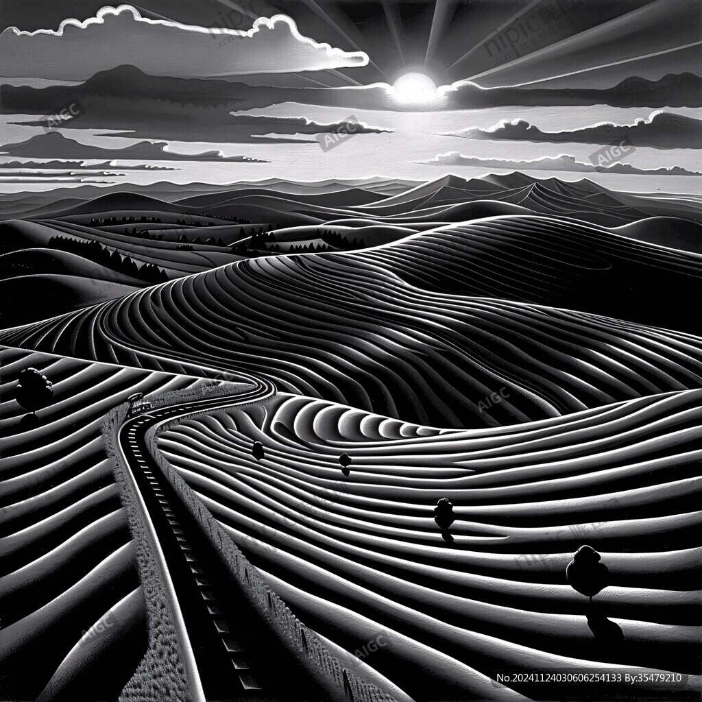 梯田黑白画