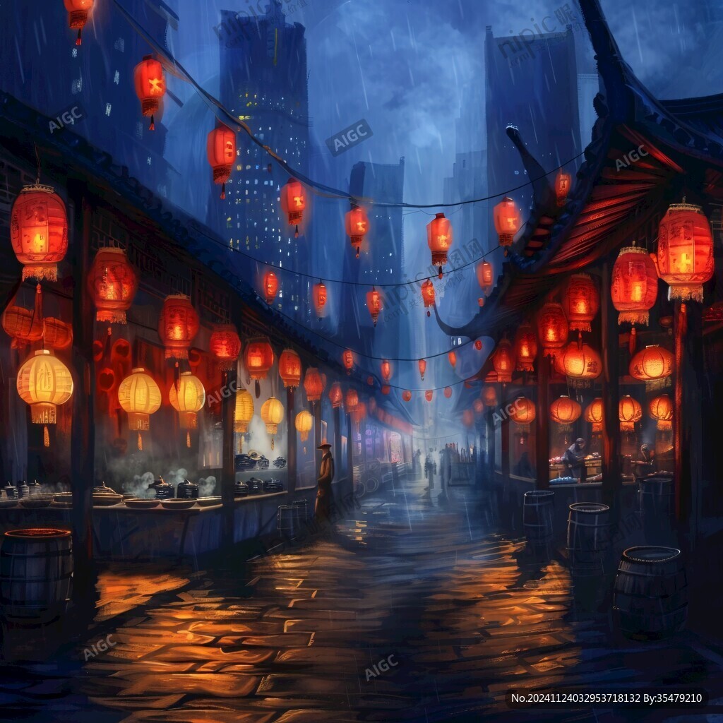 古代街道夜景