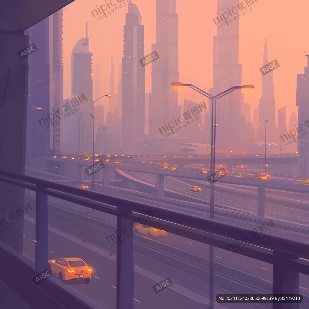插画城市夕阳