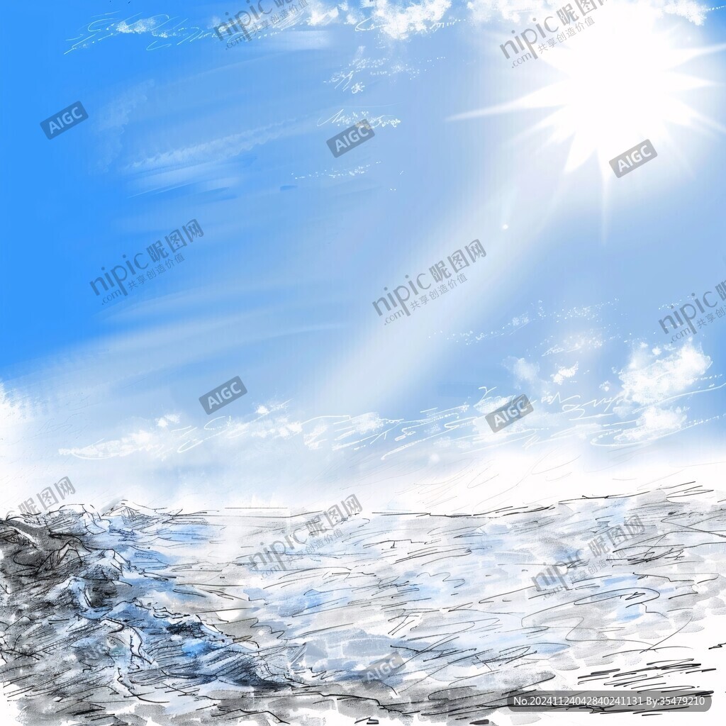 手绘蓝天大海
