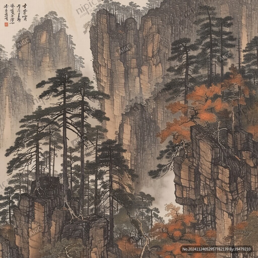 工笔迎客松