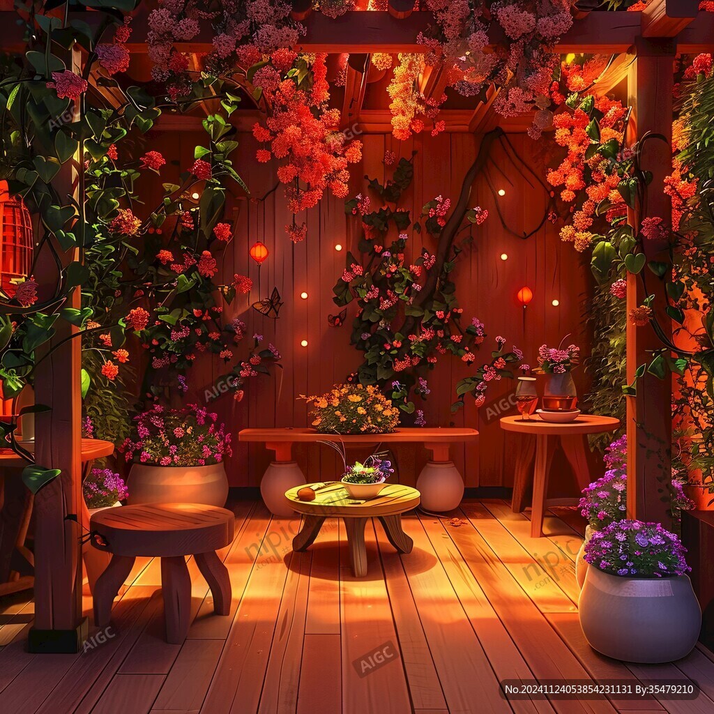 黄昏美景房屋阳台花园