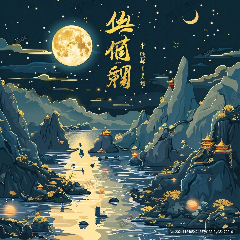 虎溪夜月景点插画