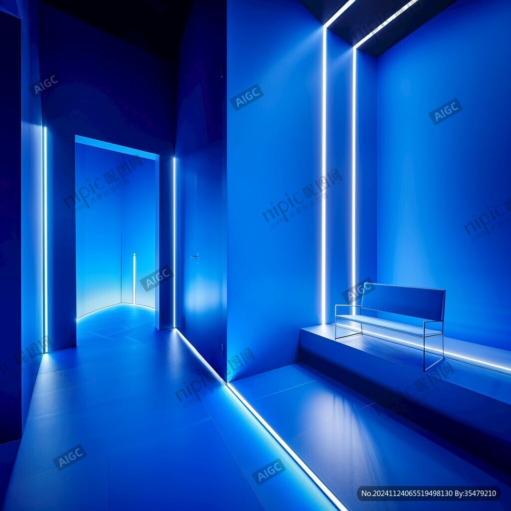 建筑设计蓝色的房间