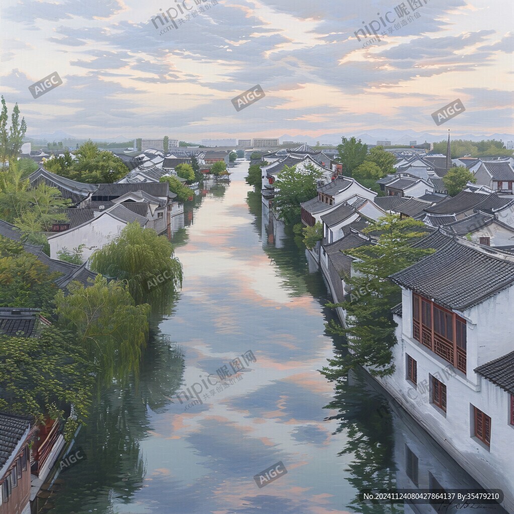 写实古镇插画