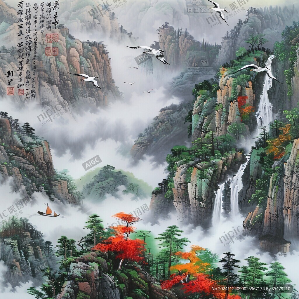 迎客松壁画挂画壁纸