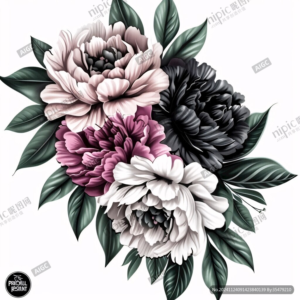 手绘立体牡丹花卉