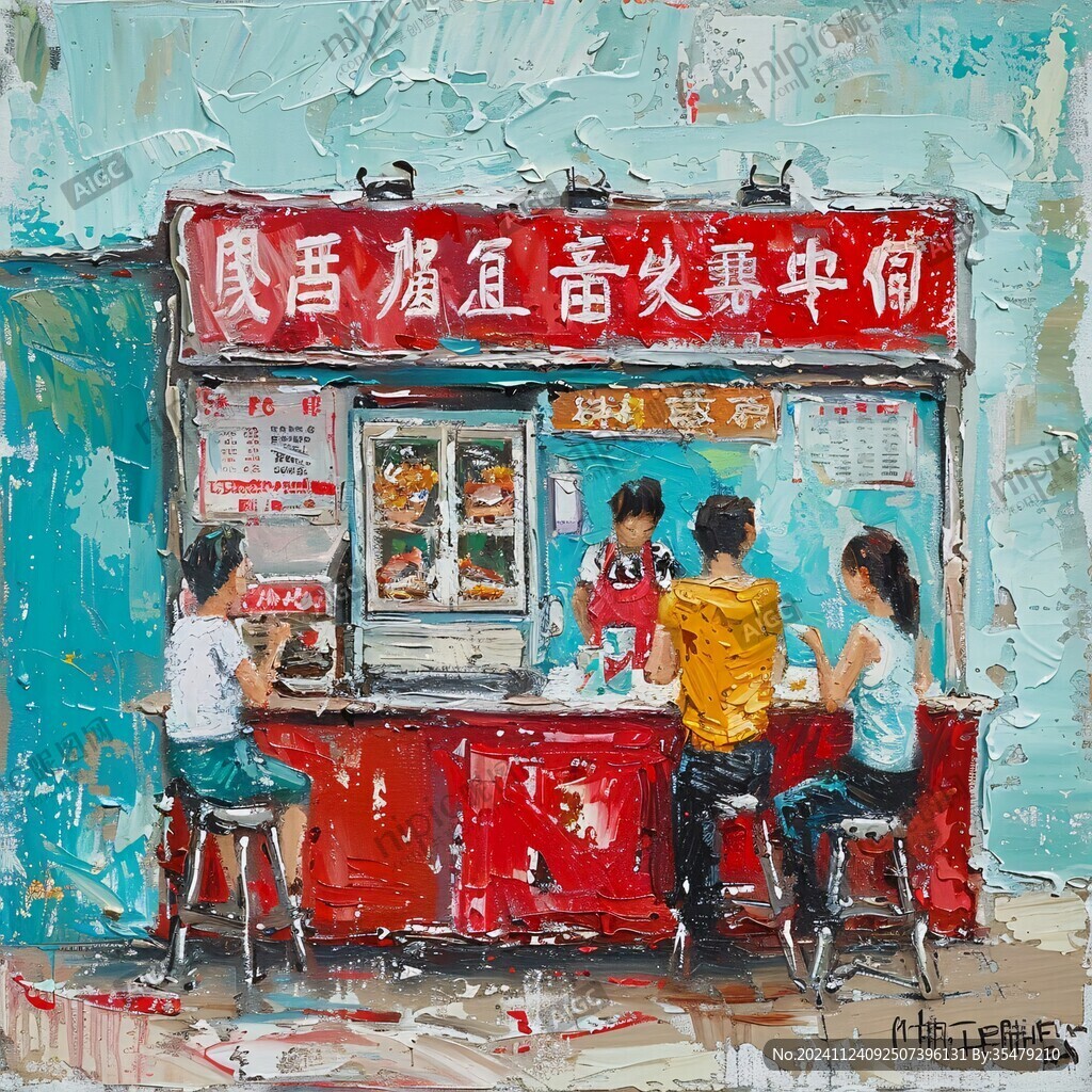 小吃摊版画