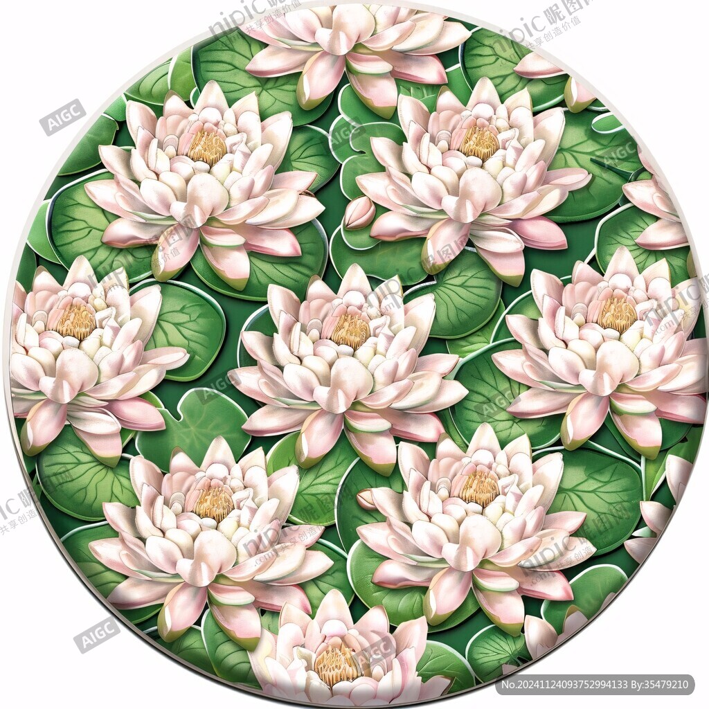 手绘荷花圆形装饰画