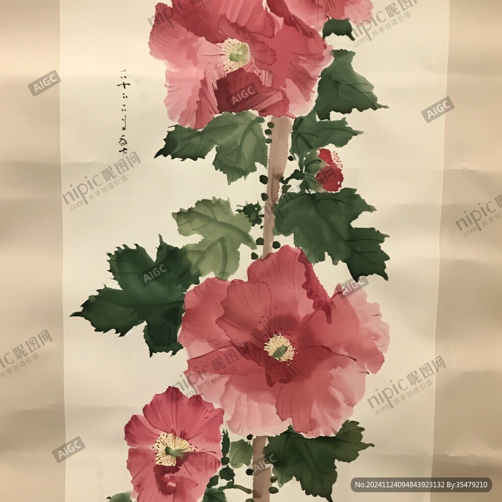 手绘工笔蜀葵