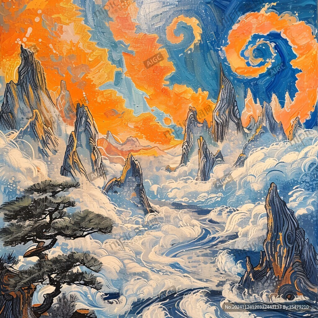 迎客松油画