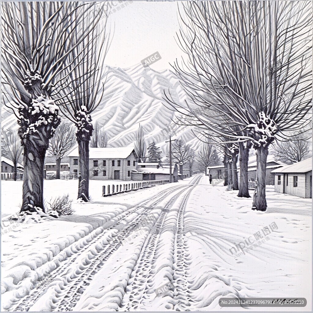 手绘雪景风景