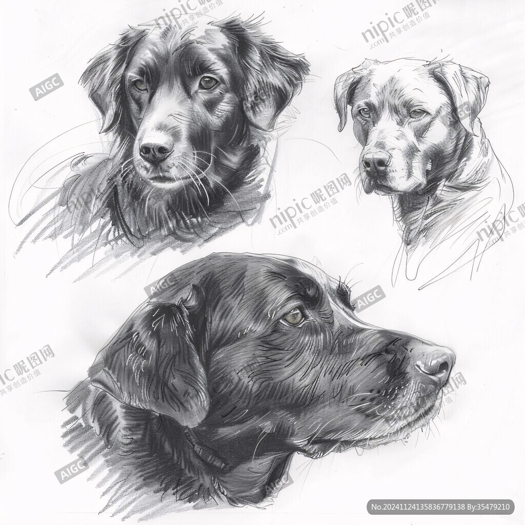 手绘素描狗狗
