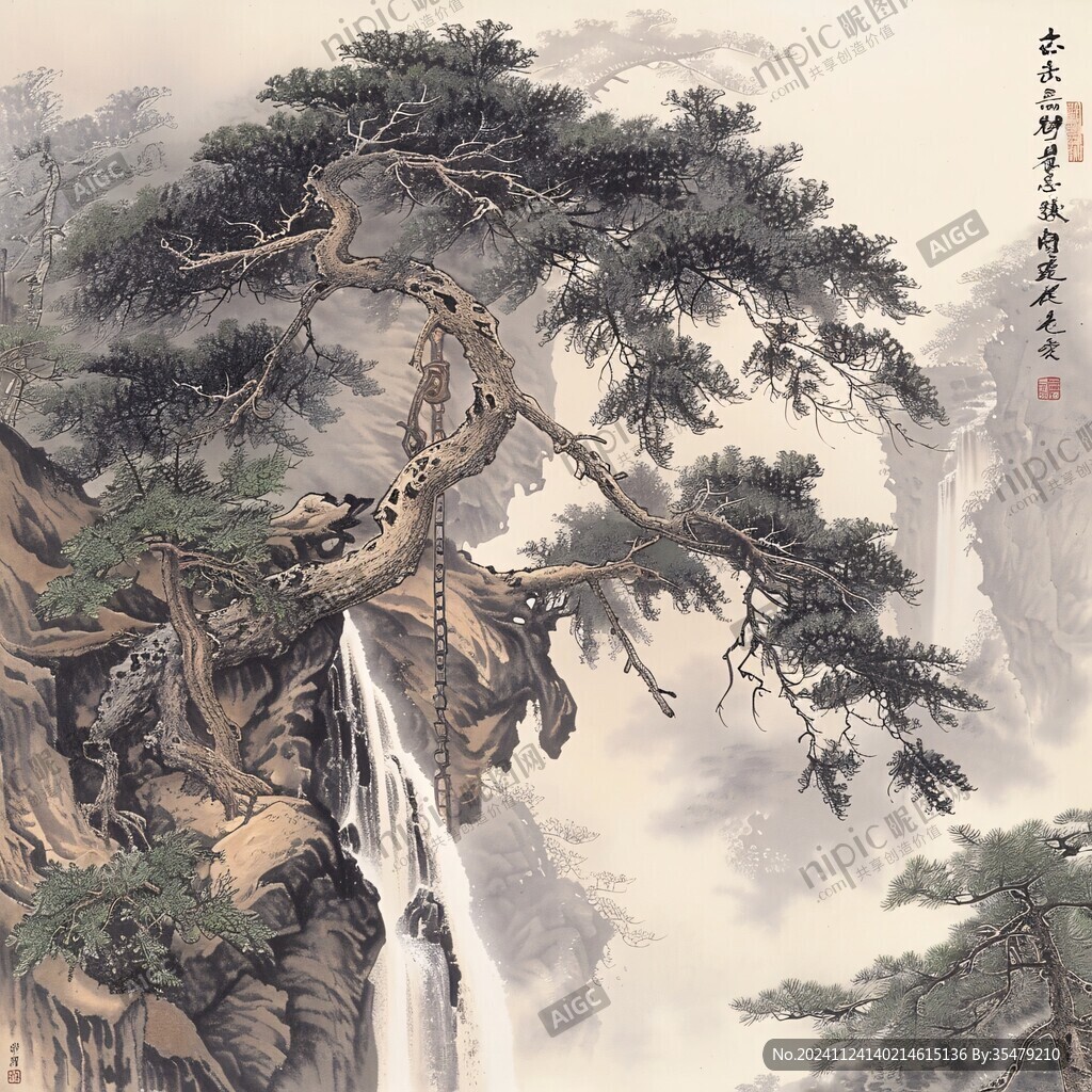 工笔迎客松
