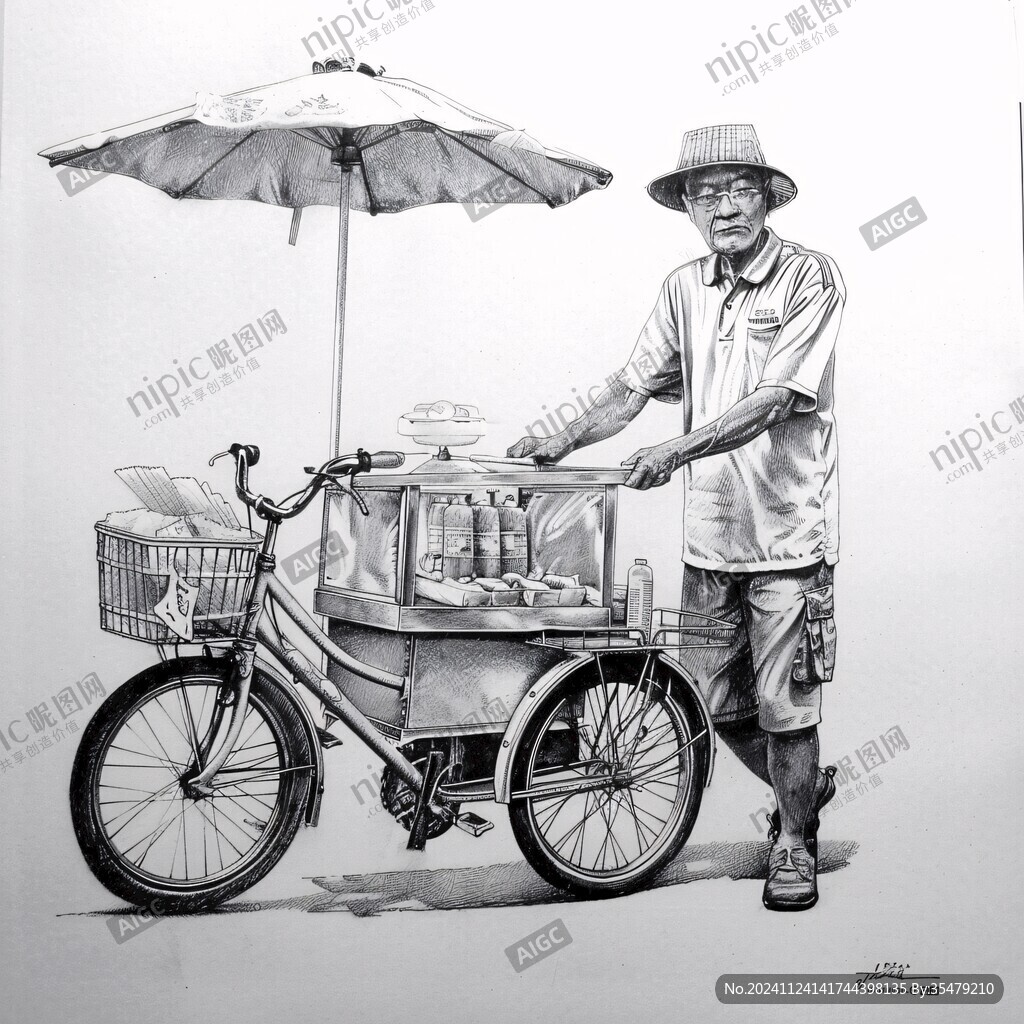 小吃摊版画
