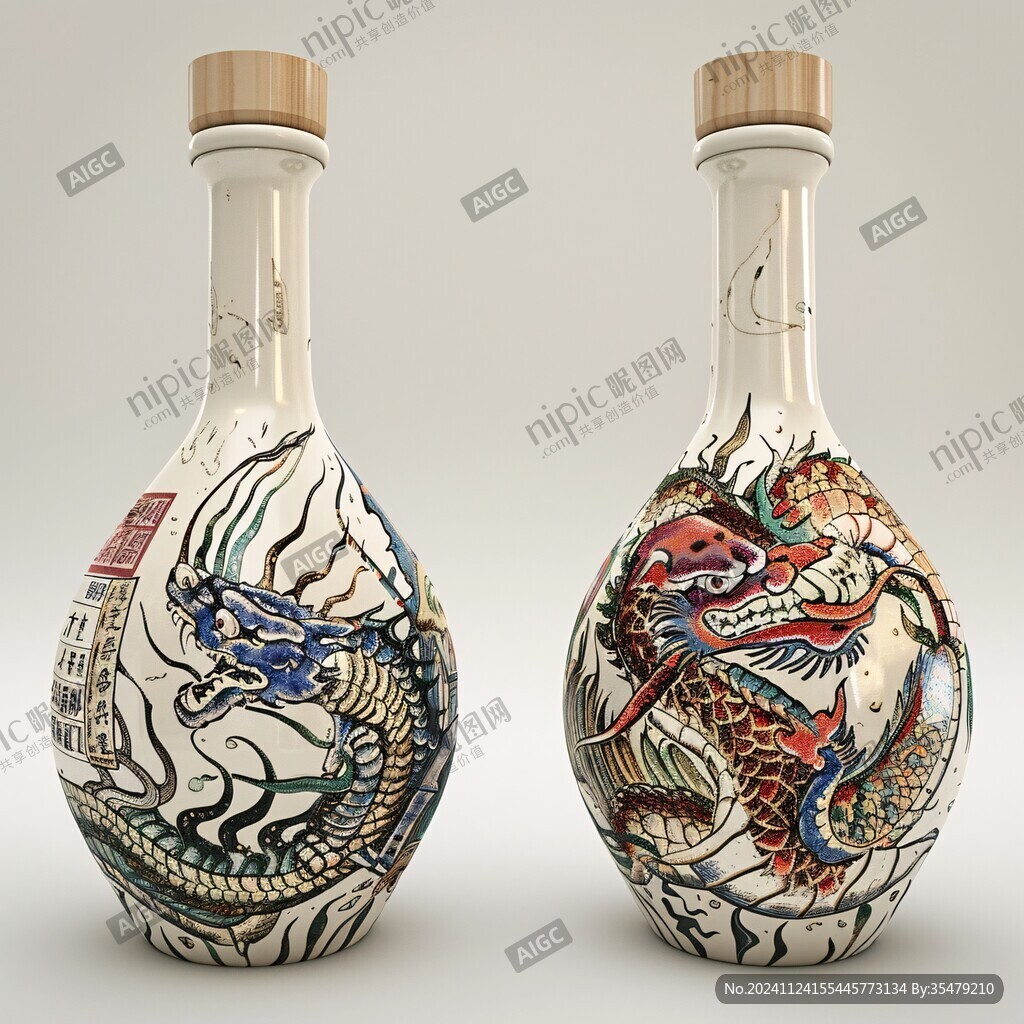 白酒瓶设计双龙戏珠