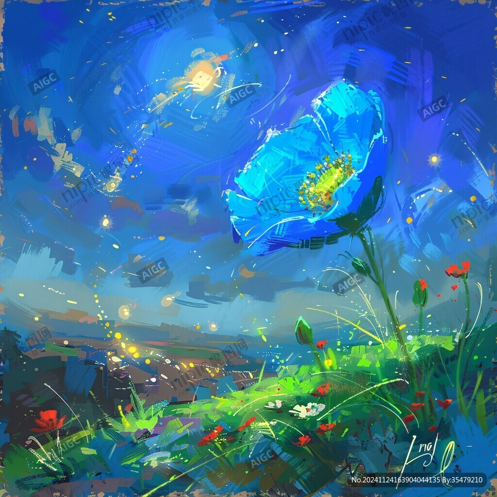蓝色系手绘插画