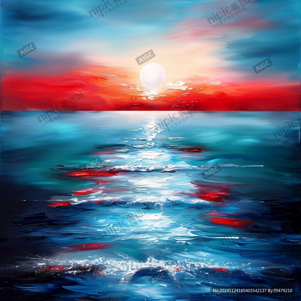 海上落日插画