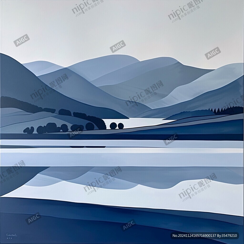 高端山水线包装插画