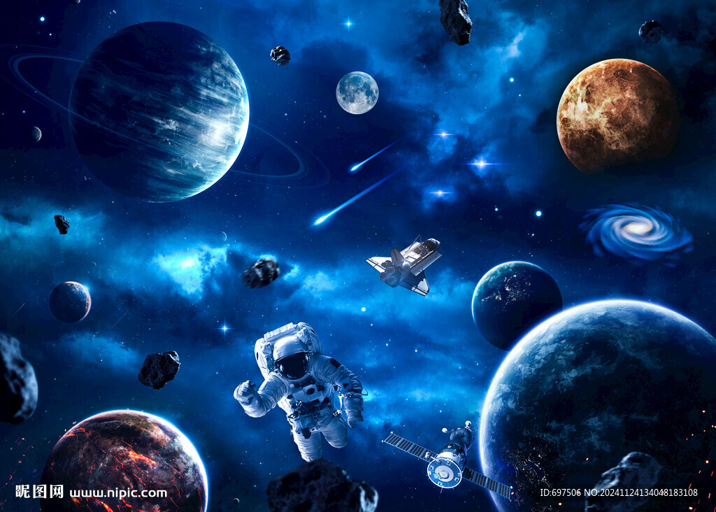 太空宇航员星球宇宙陨石火箭背景