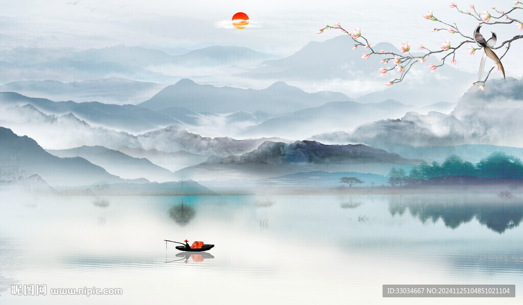 新中式水墨山水画 