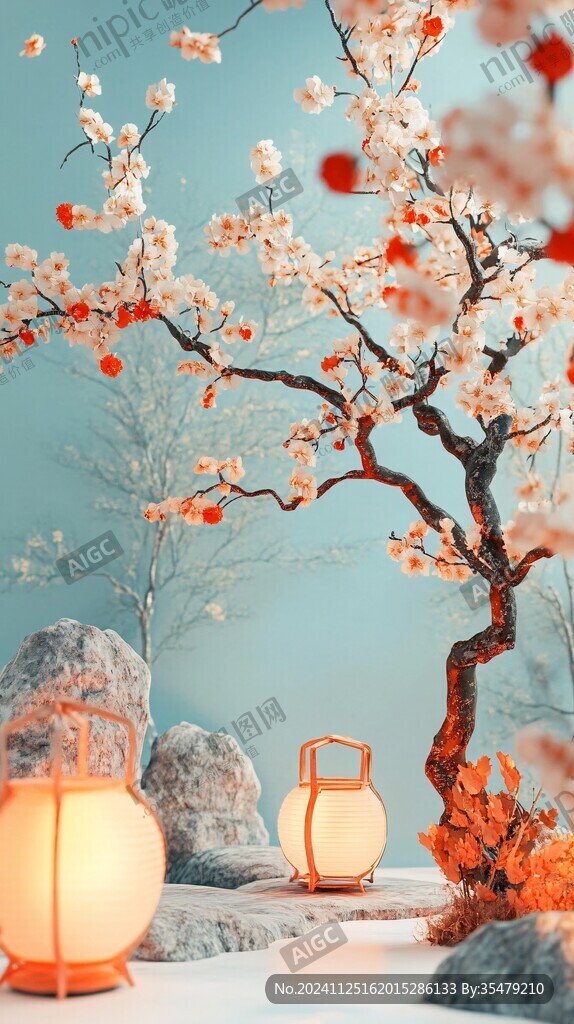 梅花与灯笼