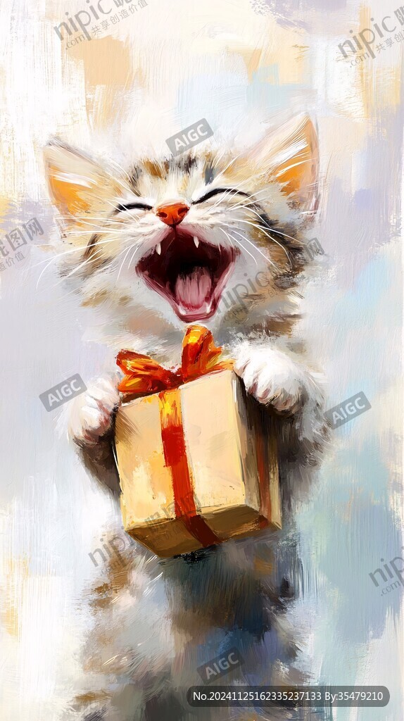 开心的猫插画