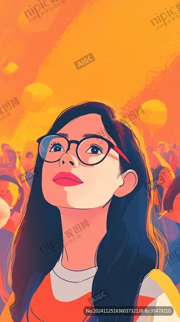 插画人物戴眼镜女孩