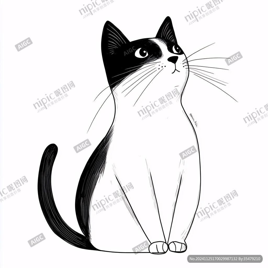 猫咪黑白风插画
