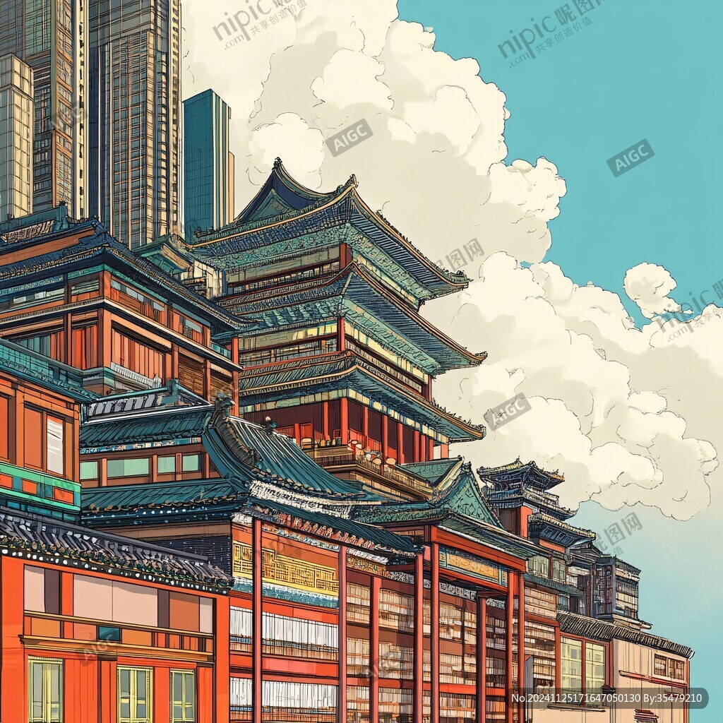 广西建筑插画