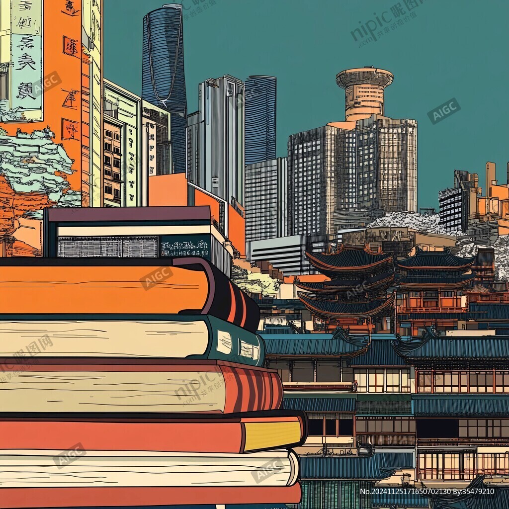 华中地区城市建筑插画