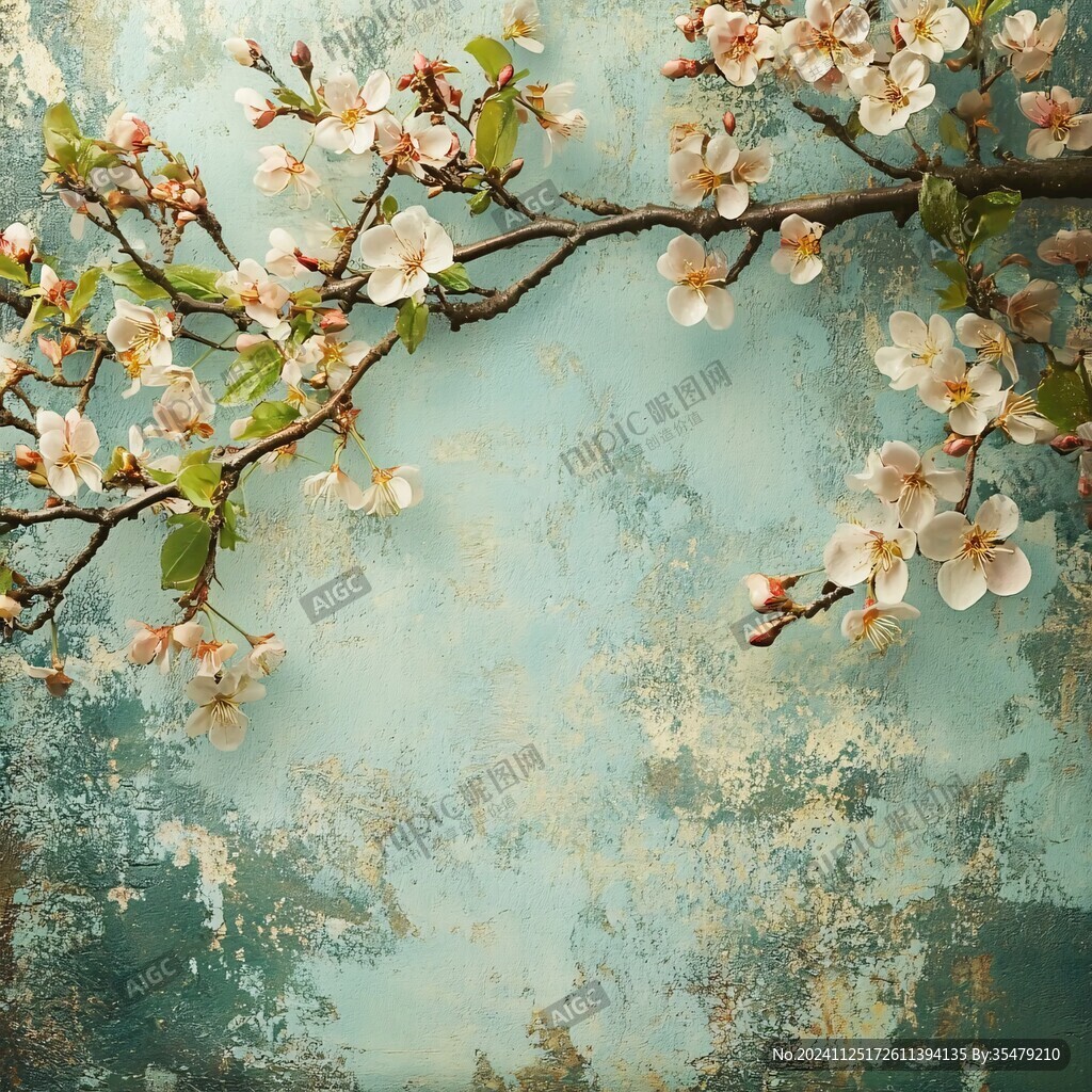 蓝背景杏花