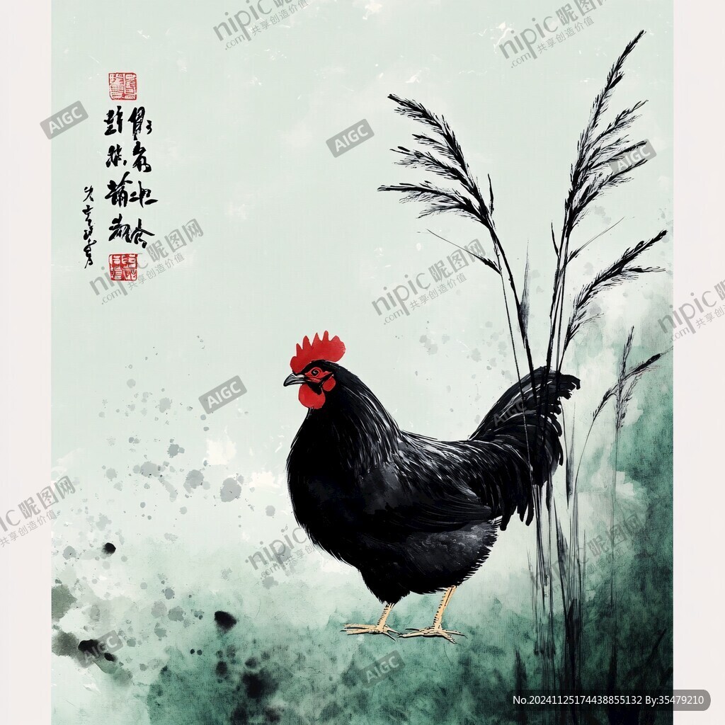 手绘版画土鸡